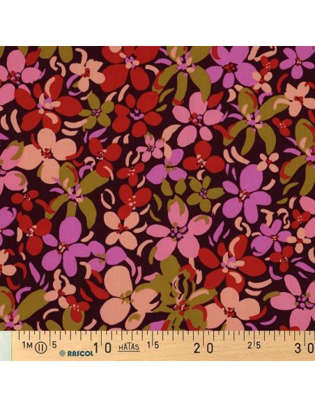 Tecido viscose flores vibrantes - Roxo escuro