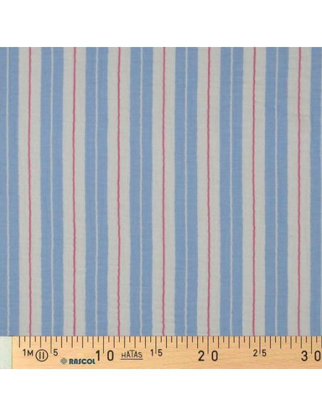 Tecido gaze dupla estampado listras - Azul
