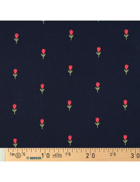 Tecido gaze dupla bordado tulipas - Azul-marinho