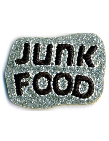 Emblema termocolante junk food com lantejoulas - Prata