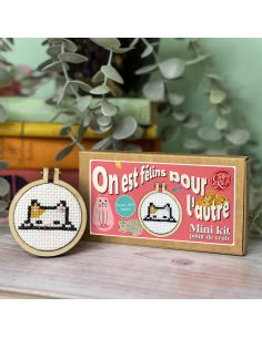 Mini kit bordado ponto cruz - somos felinos um para o outro