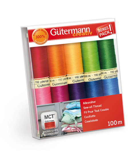 Conjunto de 10 linhas de costura de poliéster Gütermann - Cores Vivas