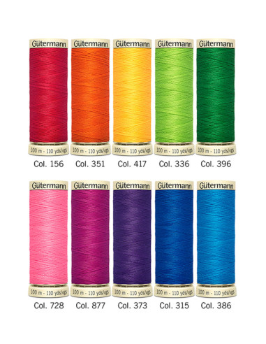 Conjunto de 10 linhas de costura de poliéster Gütermann - Cores Vivas