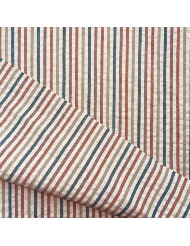 Tecido Seersucker com riscas finas - Pêssego e toffee