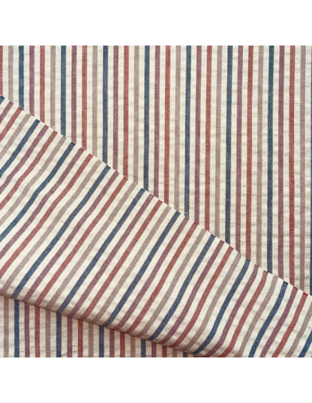 Tecido Seersucker com riscas finas - Pêssego e toffee