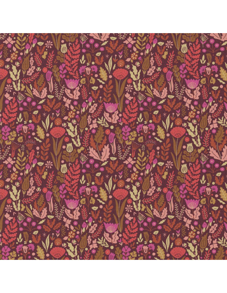 Tecido popelina de algodão - Malvina chocolate e rosa
