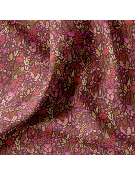Tecido popelina de algodão - Malvina chocolate e rosa