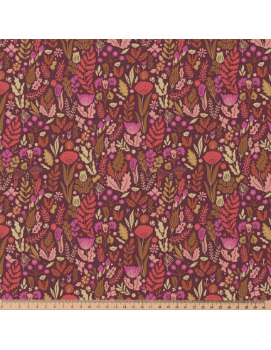 Tecido popelina de algodão - Malvina chocolate e rosa