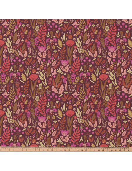 Tecido popelina de algodão - Malvina chocolate e rosa