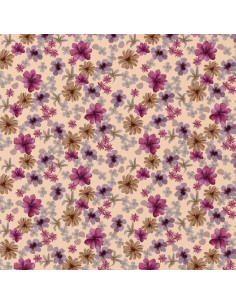 Tecido popeline de algodão - Aster violeta e pêssego 2