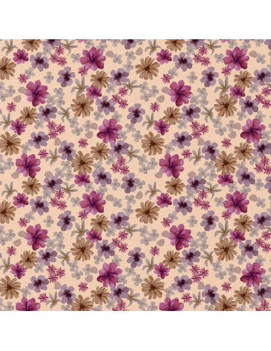 Tecido popelina de algodão - Aster violeta e pêssego