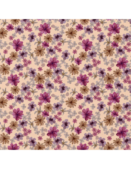 Tecido popelina de algodão - Aster violeta e pêssego