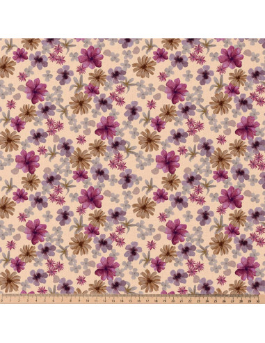 Tecido popelina de algodão - Aster violeta e pêssego