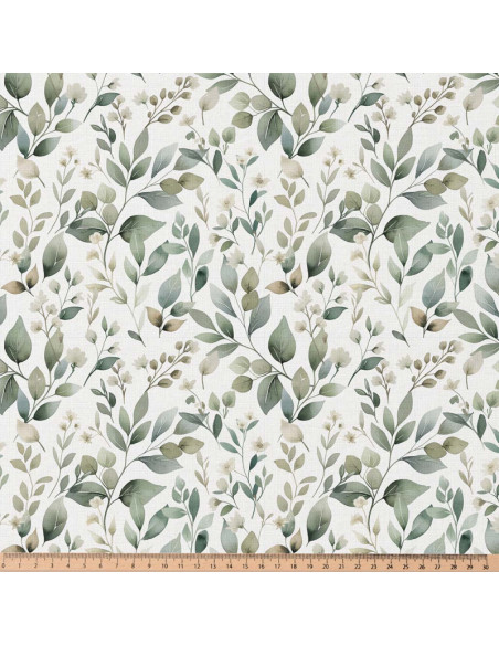 Tecido popelina de algodão - Luara branco e verde