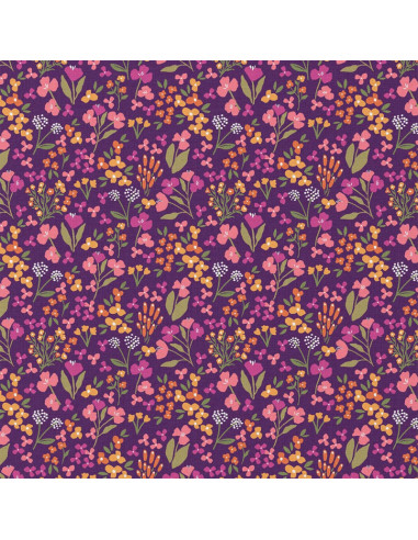 Tecido popeline de algodão - Bibury roxo e amarelo