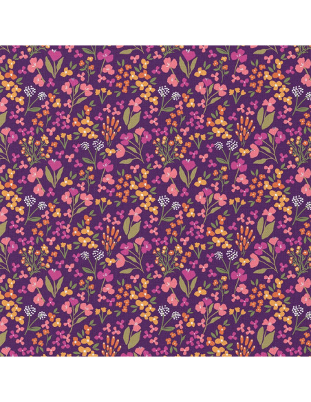 Tecido popeline de algodão - Bibury roxo e amarelo