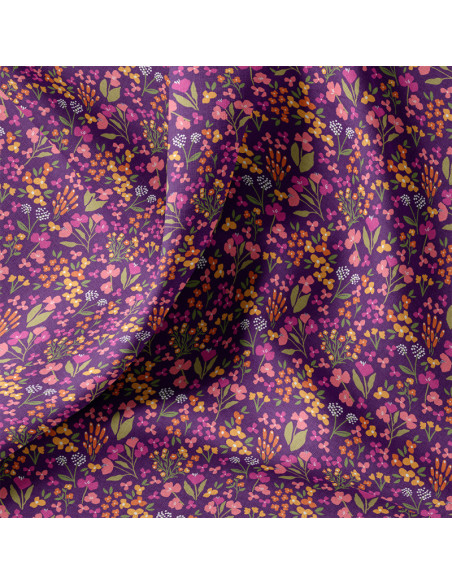 Tecido popeline de algodão - Bibury roxo e amarelo