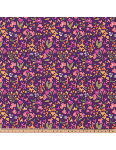 Tecido popeline de algodão - Bibury roxo e amarelo