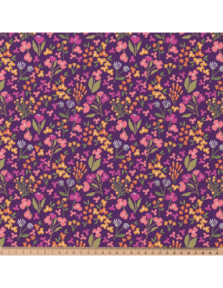 Tecido popeline de algodão - Bibury roxo e amarelo