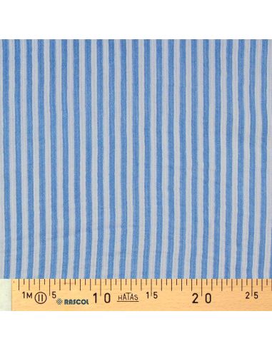 Tecido de gaze dupla frisada com riscas - Azul celeste e branco sujo