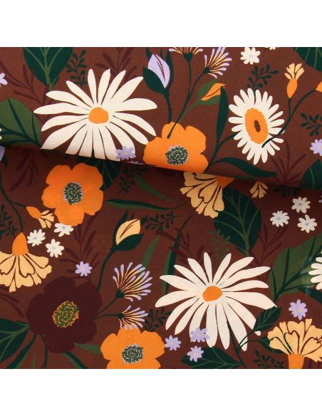 Tecido viscose - Moricette marrom e laranja