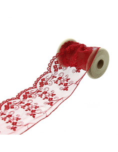 Renda bordada em tule - Vermelho