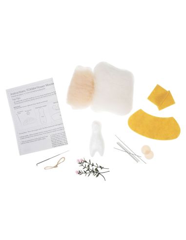 Kit de feltragem com agulha - Rato com buquê de flores