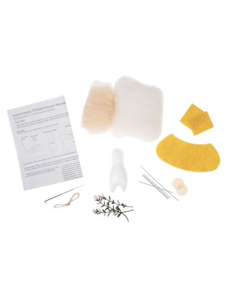 Kit de feltragem com agulha - Rato com buquê de flores