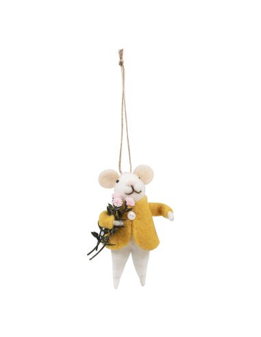 Kit de feltragem com agulha - Rato com buquê de flores
