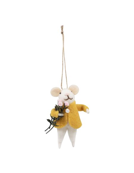 Kit de feltragem com agulha - Rato com buquê de flores
