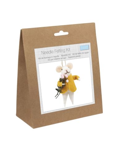 Kit de feltragem com agulha - Rato com buquê de flores