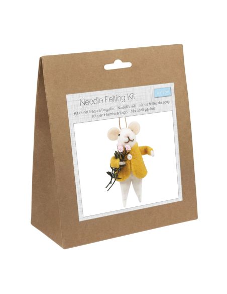Kit de feltragem com agulha - Rato com buquê de flores