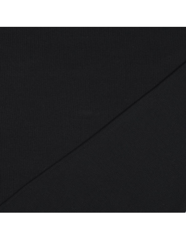 Tecido jersey de algodão malha fina canelada - Preto