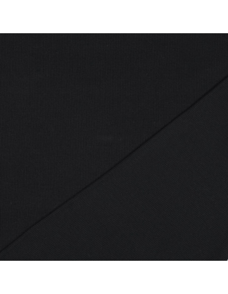 Tecido jersey de algodão malha fina canelada - Preto