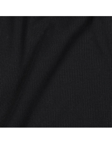 Tecido jersey de algodão malha fina canelada - Preto