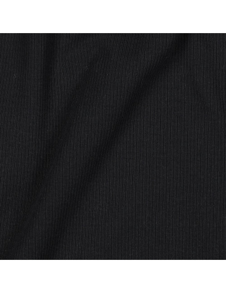 Tecido jersey de algodão malha fina canelada - Preto