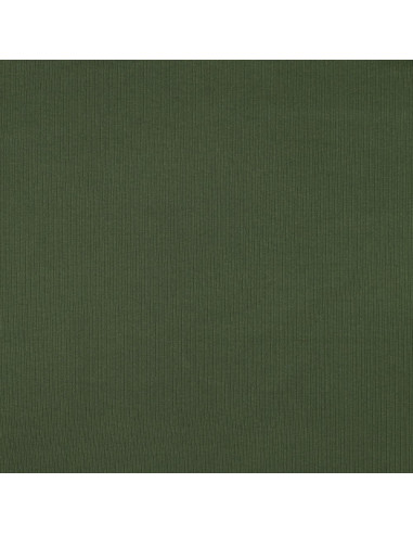 Tecido jersey de algodão malha fina canelada - Verde escuro