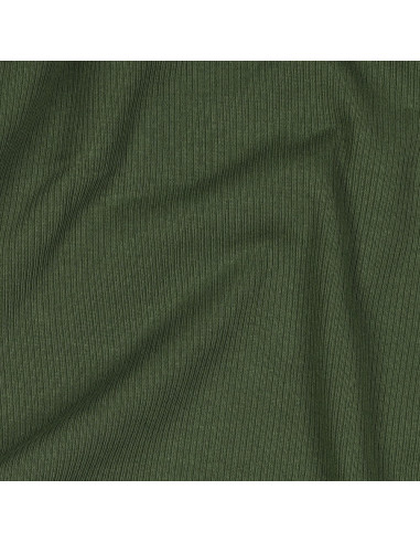 Tecido jersey de algodão malha fina canelada - Verde escuro
