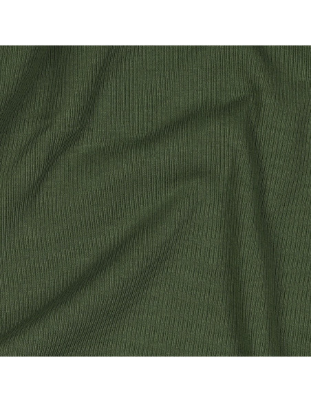 Tecido jersey de algodão malha fina canelada - Verde escuro