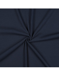 Tecido jersey de algodão malha fina canelada - Azul-marinho