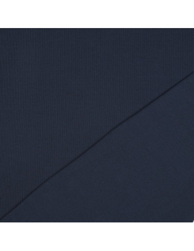 Tecido jersey de algodão malha fina canelada - Azul-marinho
