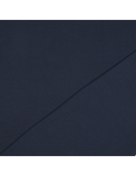 Tecido jersey de algodão malha fina canelada - Azul-marinho