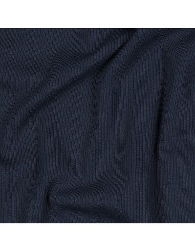 Tecido jersey de algodão malha fina canelada - Azul-marinho