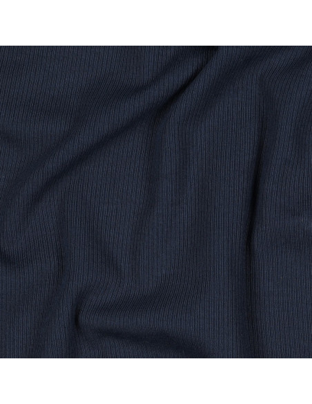 Tecido jersey de algodão malha fina canelada - Azul-marinho