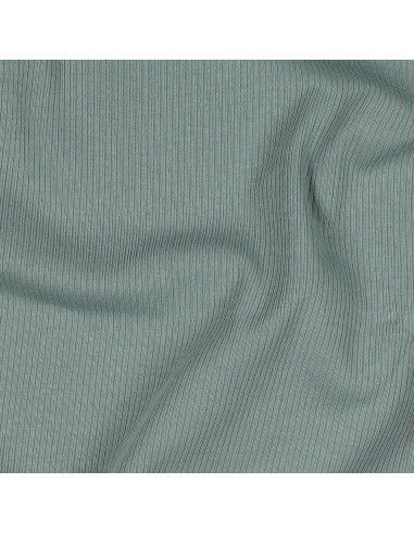 Tecido jersey de algodão malha fina canelada - Verde acinzentado