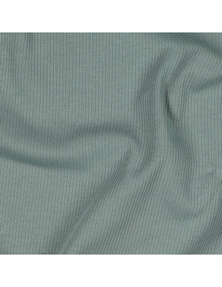 Tecido jersey de algodão malha fina canelada - Verde acinzentado