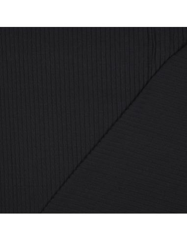 Tecido jersey de algodão leve canelado - Preto
