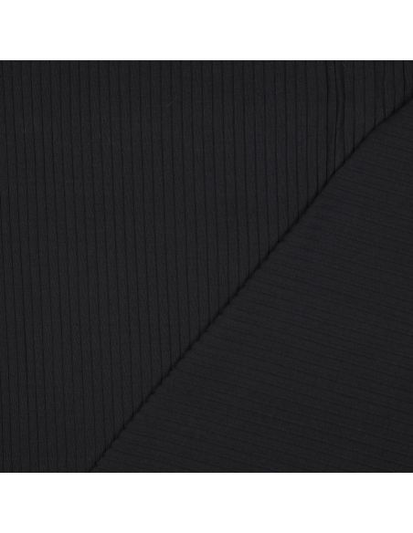 Tecido jersey de algodão leve canelado - Preto