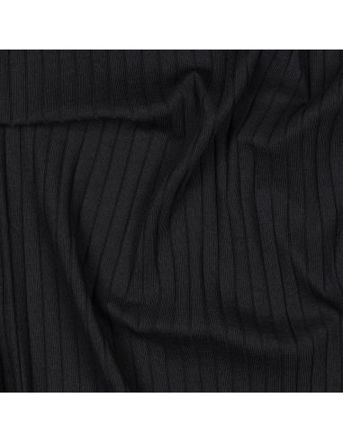 Tecido jersey de algodão leve canelado - Preto
