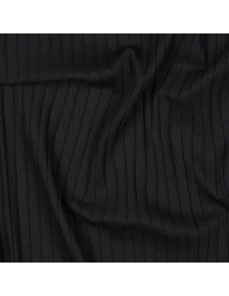 Tecido jersey de algodão leve canelado - Preto